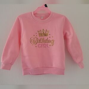Classic prep Girls Birthday Girl Sweater Pullover Size 3T-4T Pink Gold Crown
